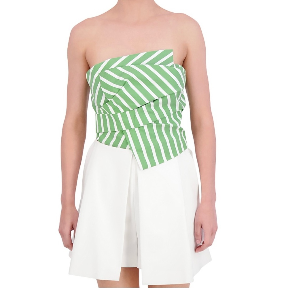 NWT BCBGMAXAZRIA Strapless Layered Green‎ and White Striped Top - Size 0